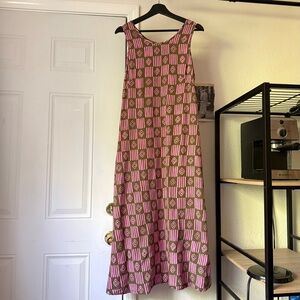 NOA NOA pink olive tribal Aztec printed rayon sleeveless midi dress